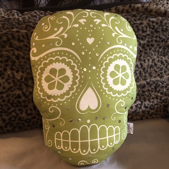 Thro by Marlo Lorenz Lime Green Sugar Skull Pillow - Picture 1 of 5